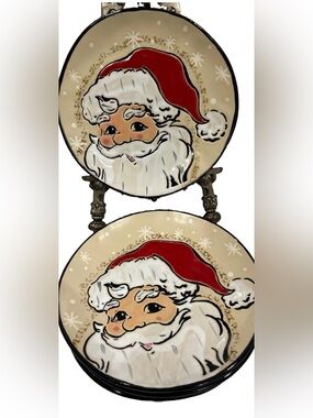 Eli + Ana Sammy Vintage Santa Salad Plates 4pc 8in Ceramic Christmas Holiday NEW